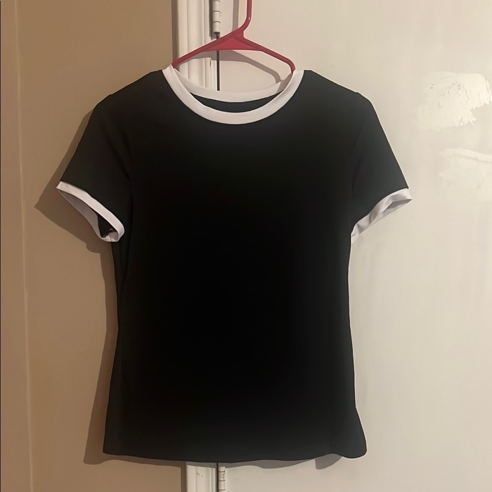 SHEIN Black and White Fitted Short Sleeve T-Shirt